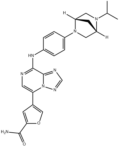 2-Furancarboxamide, 4-[8-[[4-[(1S,4S)-5-(1-methylethyl)-2,5-diazabicyclo[2.2.1]hept-2-yl]phenyl]amino][1,2,4]triazolo[1,5-a]pyrazin-5-yl]- Struktur