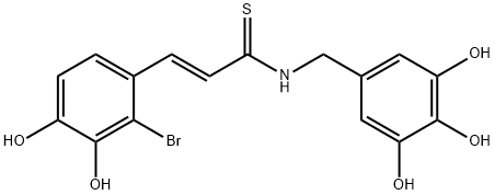 2-Propenethioamide, 3-(2-bromo-3,4-dihydroxyphenyl)-N-[(3,4,5-trihydroxyphenyl)methyl]-, (2E)- Struktur