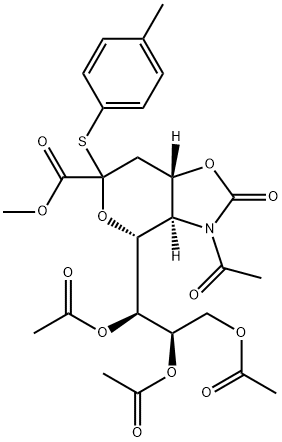 4H-Pyrano[3,4-d]oxazole-6-carboxylic acid, 3-acetylhexahydro-6-[(4-methylphenyl)thio]-2-oxo-4-[(1S,2R)-1,2,3-tris(acetyloxy)propyl]-, methyl ester, (3aR,4R,7aS)- Struktur