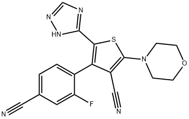 4-(4-氰基-2-氟苯基)-2-嗎啉-5-(1H-1,2,4-三唑-5-基)噻吩-3-腈 結(jié)構(gòu)式