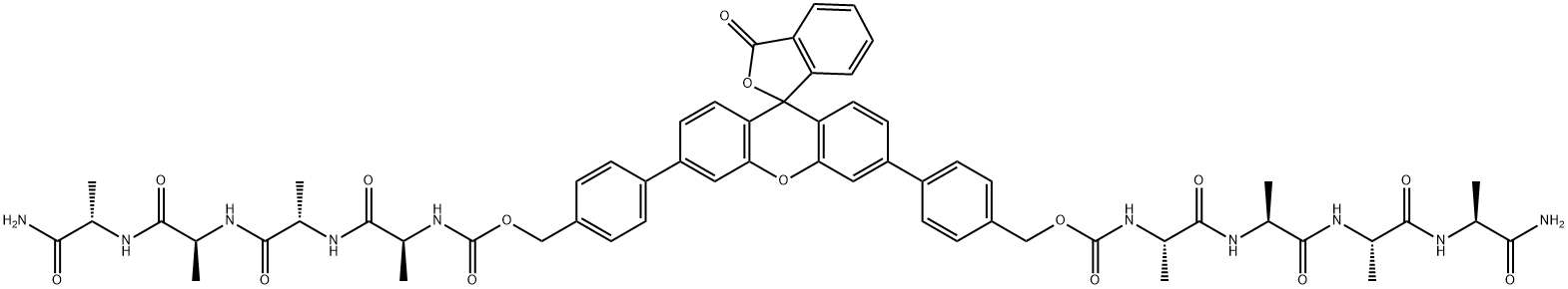 bis(N-benzyloxycarbonyltetraalanyl)rhodamine Struktur