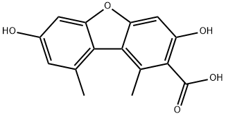 2-Dibenzofurancarboxylic acid, 3,7-dihydroxy-1,9-dimethyl- Struktur