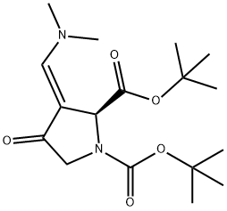 (2S) tert-butyl N-(tert-butoxycabonyl)-3-[(dimethylamino)methylidene]-4-oxoprolinate Struktur