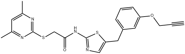 Acetamide, 2-[(4,6-dimethyl-2-pyrimidinyl)thio]-N-[5-[[3-(2-propyn-1-yloxy)phenyl]methyl]-2-thiazolyl]- Struktur