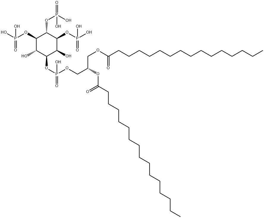 D-myo-Inositol, 3-(2S)-2,3-bis(1-oxohexadecyl)oxypropyl hydrogen phosphate 1,5,6-tris(dihydrogen phosphate) Struktur