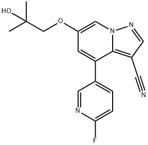 Pyrazolo[1,5-a]pyridine-3-carbonitrile, 4-(6-fluoro-3-pyridinyl)-6-(2-hydroxy-2-methylpropoxy)- Structure