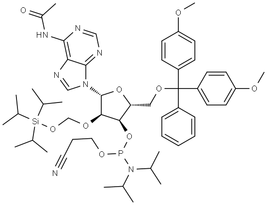 N-Acetyl-5'-O-DMT-2'-O-[[[tris(1-methylethyl)silyl]oxy]methyl]-adenosine 3'-CE phosphoramidite Struktur