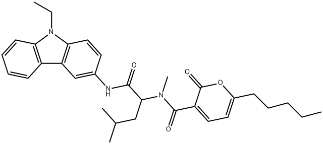 2H-Pyran-3-carboxamide,N-[1-[[(9-ethyl-9H-carbazol-3-yl)amino]carbonyl]-3-methylbutyl]-N-methyl-2-oxo-6-pentyl-(9CI) Struktur