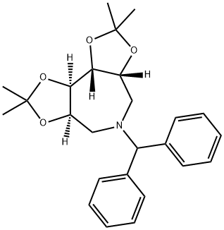 4H-Bis1,3dioxolo4,5-c:4,5-eazepine, 5-(diphenylmethyl)hexahydro-2,2,8,8-tetramethyl-, (3aR,6aR,9aR,9bR)- Struktur