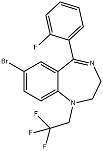 1H-1,4-Benzodiazepine, 7-bromo-5-(2-fluorophenyl)-2,3-dihydro-1-(2,2,2-trifluoroethyl)- Struktur