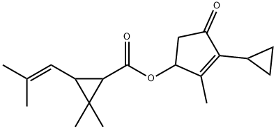 Cyclopropanecarboxylic acid, 2,2-dimethyl-3-(2-methyl-1-propenyl)-, 3- cyclopropyl-2-methyl-4-oxo-2-cyclopenten-1-yl ester Struktur