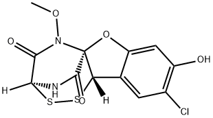 9-Chloro-8-hydroxy-11-methoxy-11H-3,11a-(iminomethano)(1,2,4)dithiazino(4,3-b)(1,2) benzoxazine- 4,12(3H)-dione Struktur