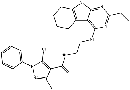 1H-Pyrazole-4-carboxamide,5-chloro-N-[2-[(2-ethyl-5,6,7,8-tetrahydro[1]benzothieno[2,3-d]pyrimidin-4-yl)amino]ethyl]-3-methyl-1-phenyl-(9CI) Struktur