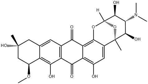 (2R)-4α-(Dimethylamino)-3,4,5,6,11,12,13,14-octahydro-3β,5β,8,10,13α-pentahydroxy-11β-methoxy-6,13-dimethyl-2α,6α-epoxy-2H-naphthaceno[1,2-b]oxocin-9,16-dione Struktur