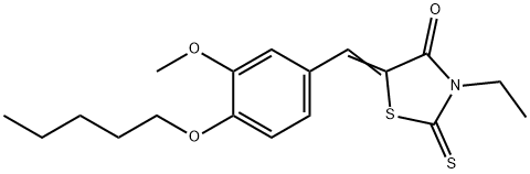 (5E)-3-ethyl-5-[(3-methoxy-4-pentoxyphenyl)methylidene]-2-sulfanylidene-1,3-thiazolidin-4-one Struktur