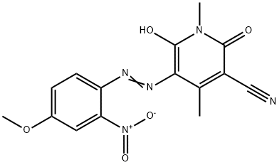 3-Pyridinecarbonitrile, 1,2-dihydro-6-hydroxy-5-[2-(4-methoxy-2-nitrophenyl)diazenyl]-1,4-dimethyl-2-oxo- Struktur