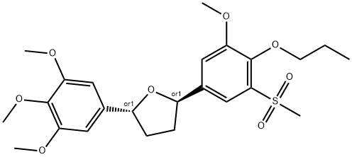 rac-(2α*,5β*)-テトラヒドロ-2-[3-メトキシ-5-(メチルスルホニル)-4-プロポキシフェニル]-5-(3,4,5-トリメトキシフェニル)フラン 化學(xué)構(gòu)造式