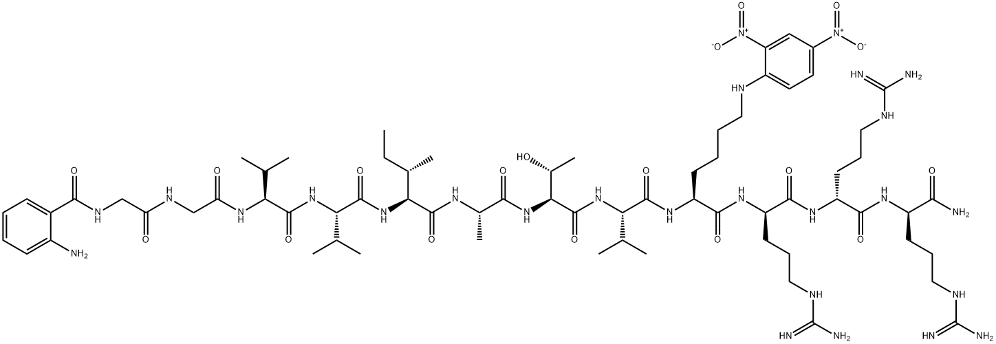 Abz-Amyloid β/A4 Protein Precursor770 (708-715)-Lys(Dnp)-D-Arg-D-Arg-D-Arg amide trifluoroacetate salt Abz-Gly-Gly-Val-Val-Ile-Ala-Thr-Val-Lys(Dnp)-D-Arg-D-Arg-D-Arg-NH2 trifluoroacetate salt Struktur