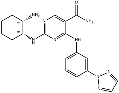 5-Pyrimidinecarboxamide, 2-[[(1R,2S)-2-aminocyclohexyl]amino]-4-[[3-(2H-1,2,3-triazol-2-yl)phenyl]amino]-, rel- Struktur