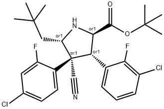 D-Proline, 3-(3-chloro-2-fluorophenyl)-4-(4-chloro-2-fluorophenyl)-4-cyano-5-(2,2-diMethylpropyl)-, 1,1-diMethylethyl ester, (3S,4R,5S)-rel- Struktur