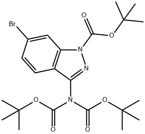 1H-Indazole-1-carboxylic acid, 3-[bis[(1,1-dimethylethoxy)carbonyl]amino]-6-bromo-, 1,1-dimethylethyl ester Struktur