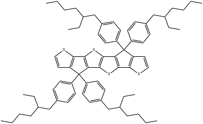 Thieno[3',2':4,5]cyclopenta[1,2-b]thieno[2'',3'':3',4']cyclopenta[1',2':4,5]thieno[2,3-d]thiophene,4,4,9,9-tetrakis[4-(2-ethylhexyl)phenyl]-4,9-dihydro- Struktur