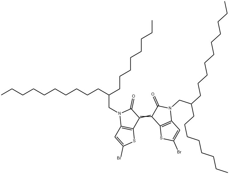 5H-Thieno[3,2-b]pyrrol-5-one, 2-bromo-6-[2-bromo-4,5-dihydro-4-(2-octyldodecyl)-5-oxo-6H-thieno[3,2-b]pyrrol-6-ylidene]-4,6-dihydro-4-(2-octyldodecyl)- Struktur