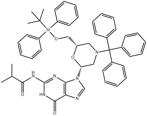 N-isobutyryl-7-O-(tert-butyldiphenylsilyl)-N-trityl morpholinoguanosine Struktur