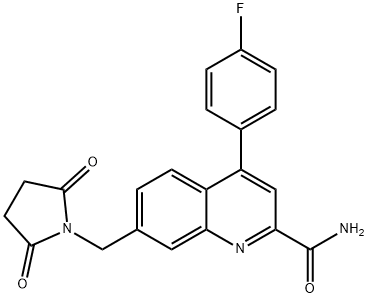 2-Quinolinecarboxamide, 7-[(2,5-dioxo-1-pyrrolidinyl)methyl]-4-(4-fluorophenyl)- Struktur