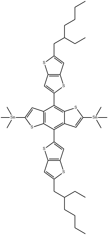 Ditrimethyltinethylhexyl-thienothiophene-benzodithiophene Struktur