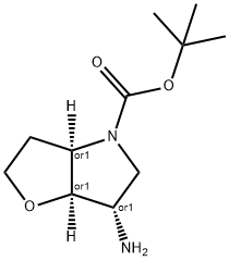 Racemic-(3aR,6S,6aR)-tert-butyl 6-aminotetrahydro-2H-furo[3,2-b]pyrrole-4(5H)-carboxylate Struktur