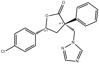 2(3H)-Furanone, 5-(4-chlorophenyl)dihydro-3-phenyl-3-(1H-1,2,4-triazol-1-ylmethyl)-, (3R,5R)-rel- Struktur