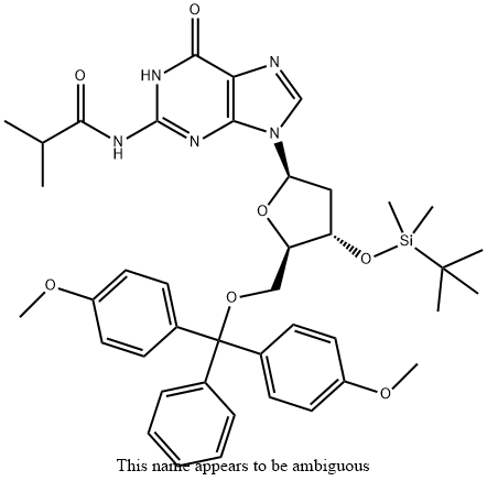 Guanosine, 5'-O-[bis(4-methoxyphenyl)phenylmethyl]-2'-deoxy-3'-O-[(1,1-dimethylethyl)dimethylsilyl]-N-(2-methyl-1-oxopropyl)- Struktur