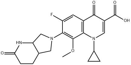 3-Quinolinecarboxylic acid, 1-cyclopropyl-6-fluoro-1,4-dihydro-8-methoxy-7-(octahydro-2-oxo-6H-pyrrolo[3,4-b]pyridin-6-yl)-4-oxo- Struktur