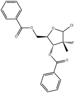 (2R)-2-deoxy-2-fluoro-2-methyl-α/β-D-erythro-pentofuranosyl chloride-3,5-dibenzoate Struktur