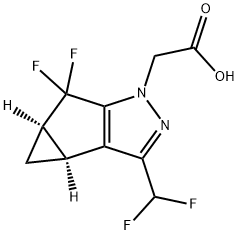 1H-Cyclopropa[3,4]cyclopenta[1,2-c]pyrazole-1-acetic acid, 3-(difluoromethyl)-5,5-difluoro-3b,4,4a,5-tetrahydro-, (3bS,4aR)- Struktur