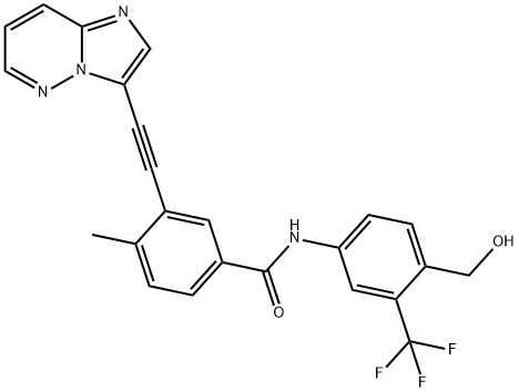 Benzamide, N-[4-(hydroxymethyl)-3-(trifluoromethyl)phenyl]-3-(2-imidazo[1,2-b]pyridazin-3-ylethynyl)-4-methyl- Struktur