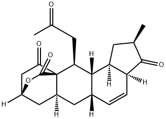 2H-8,10a-Ethanocyclopenta[7,8]naphtho[2,3-c]pyran-3,10,12-trione, 1,3a,5a,6,6a,7,8,11,11a,11b-decahydro-2-methyl-11-(2-oxopropyl)-, (2R,3aS,5aS,6aS,8R,10aR,11S,11aS,11bR)- Struktur