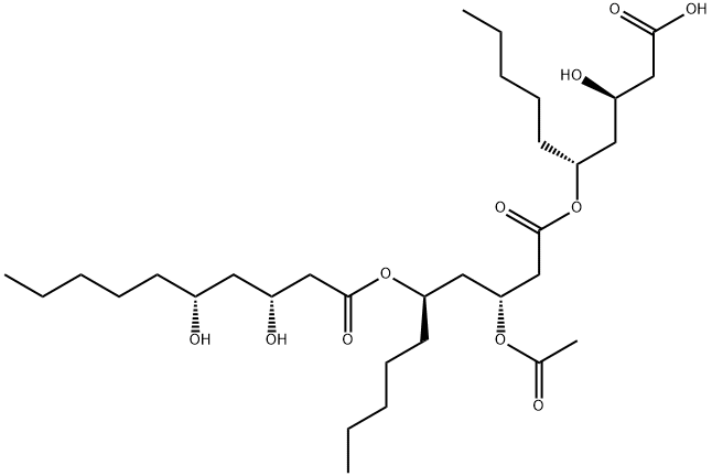 Decanoic acid, 3-(acetyloxy)-5-[[(3R,5R)-3,5-dihydroxy-1-oxodecyl]oxy]-, (1R)-1-[(2R)-3-carboxy-2-hydroxypropyl]hexyl ester, (3R,5R)- (9CI) Struktur