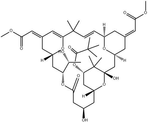 Propanoic acid, 2,2-dimethyl-, (1S,3S,5Z,7R,8E,13E,15S,17R,21R,23R,25S)-1,21-dihydroxy-17-(1R)-1-hydroxyethyl-5,13-bis(2-methoxy-2-oxoethylidene)-10,10,26,26-tetramethyl-19-oxo-18,27,28,29-tetraoxatetracyclo21.3.1.13,7.111,15nonacosa-8,11-dien-25-yl ester Struktur