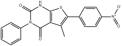 5-methyl-6-(4-nitrophenyl)-3-phenylthieno[2,3-d]pyrimidine-2,4(1H,3H)-dione Struktur