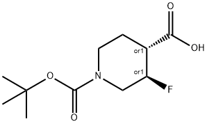 (3,4)-Trans-1-(tert-butoxycarbonyl)-3-fluoropiperidine-4-carboxylic acid racemate Struktur