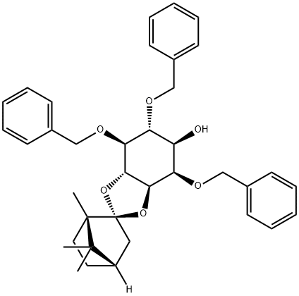 D-myo-Inositol, 2,5,6-tris-O-(phenylmethyl)-3,4-O-(1S,2R,4S)-1,7,7-trimethylbicyclo2.2.1hept-2-ylidene- Struktur