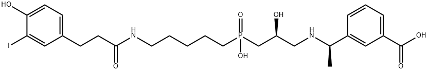 Benzoic acid, 3-[(1R)-1-[[(2S)-2-hydroxy-3-[hydroxy[5-[[3-(4-hydroxy-3-iodophenyl)-1-oxopropyl]amino]pentyl]phosphinyl]propyl]amino]ethyl]- Struktur