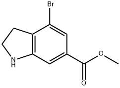 1H-Indole-6-carboxylic acid, 4-bromo-2,3-dihydro-, methyl ester Struktur