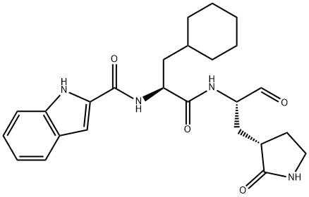 1H-Indole-2-carboxamide, N-[(1S)-1-(cyclohexylmethyl)-2-[[(1S)-1-formyl-2-[(3S)-2-oxo-3-pyrrolidinyl]ethyl]amino]-2-oxoethyl]- Struktur