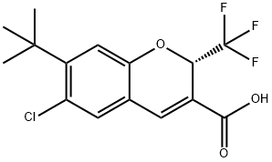 2H-1-Benzopyran-3-carboxylic acid, 6-chloro-7-(1,1-dimethylethyl)-2-(trifluoromethyl)-, (2S)- Struktur