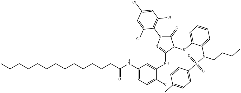 Tetradecansre-4-chlor-3-[-4-{2-N-p-toluolsulfon-N-butyl-amidophenylthio}-5-oxo-1-(2,4,6-trichlorphenyl)-4,5-dihydro-1H Struktur