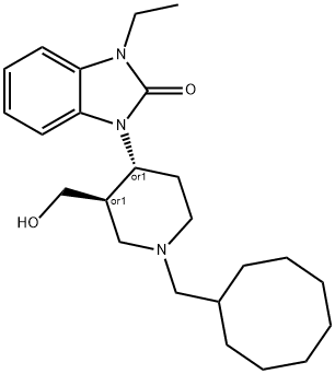 (±)-1-[(3R*,4R*)-1-(Cyclooctylmethyl)-3-(hydroxymethyl)-4-piperidinyl]-3-ethyl-1,3-dihydro-2H-benzimidazol-2-one Struktur