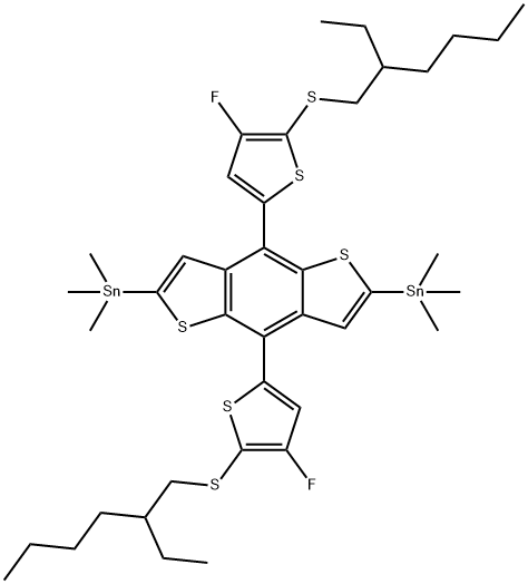 Stannane, 1,1'-[4,8-bis[5-[(2-ethylhexyl)thio]-4-fluoro-2-thienyl]benzo[1,2-b:4,5-b']dithiophene-2,6-diyl]bis[1,1,1-trimethyl- Struktur